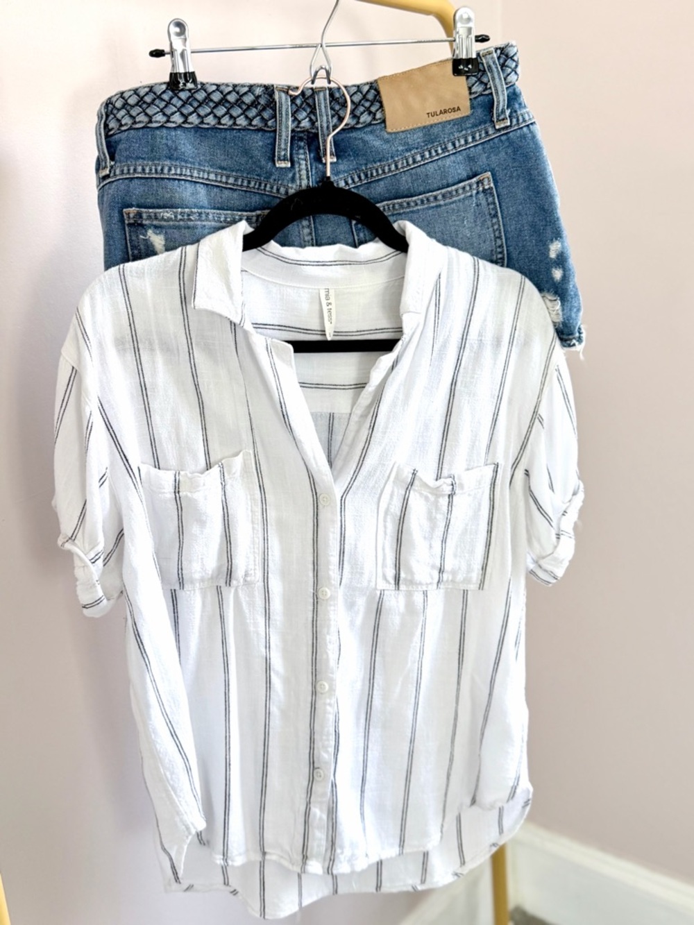 Mia & Tess White Black Striped Linen Blend Button Front Blouse Size Small - Picture 3 of 7